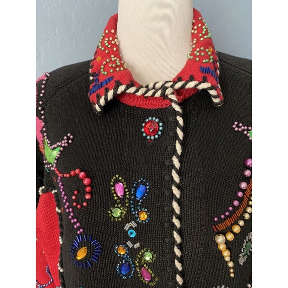 Michael Simon Vintage 90s Western Music Beaded Jewel Sweater Jacket Rockabilly 2 - Picture 2 of 11